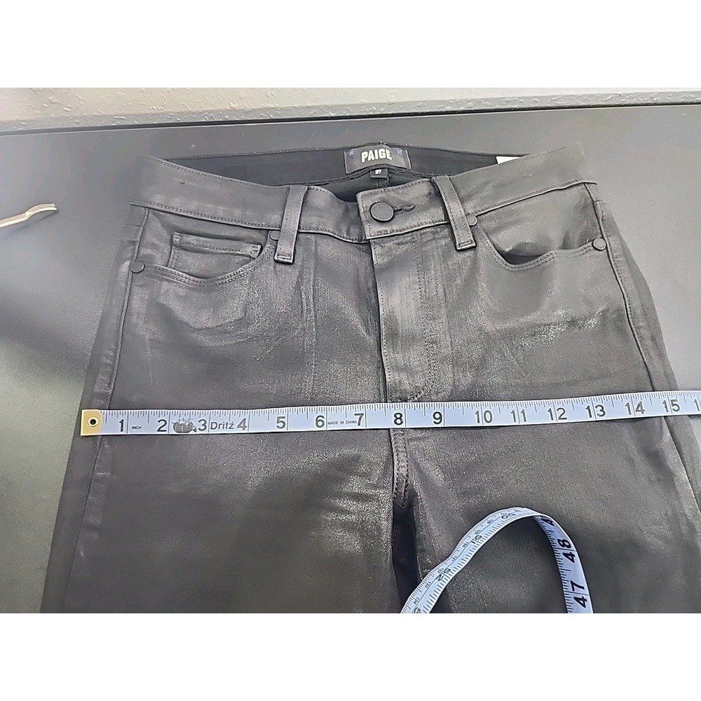 Paige Hoxton Straight Leg Ankle Moto Jeans in Black Fog Luxe Coating. 27 - Picture 7 of 10